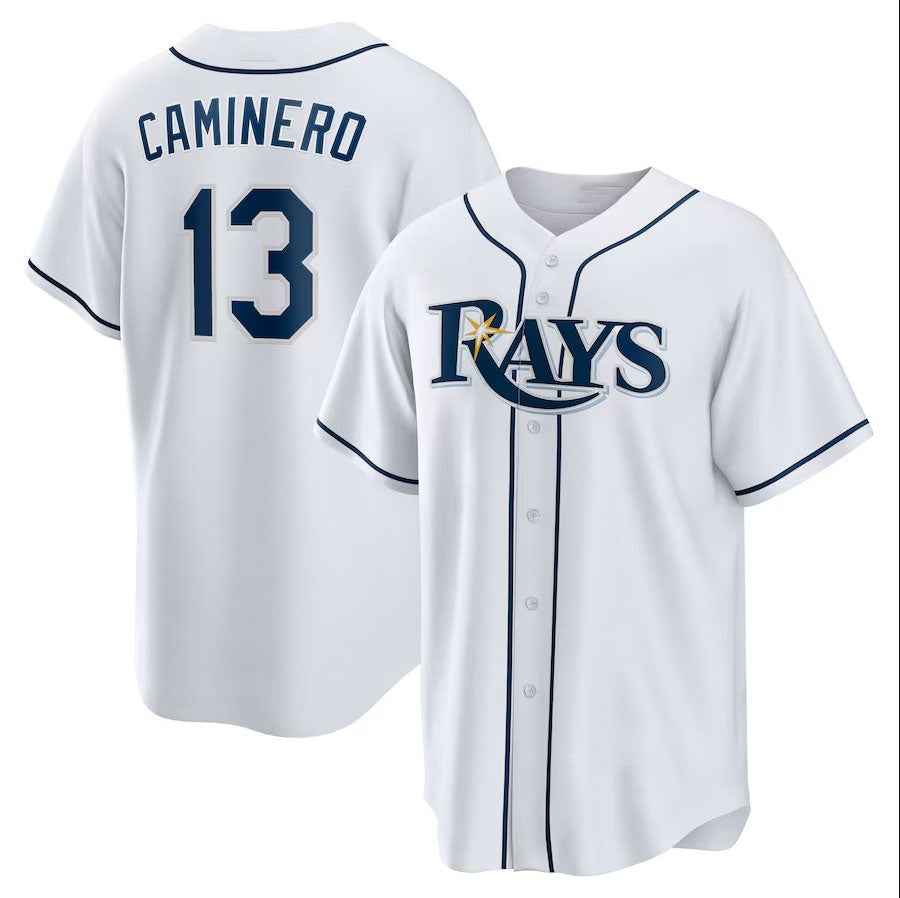 Custom #13 White TB Baseball Shirt Top