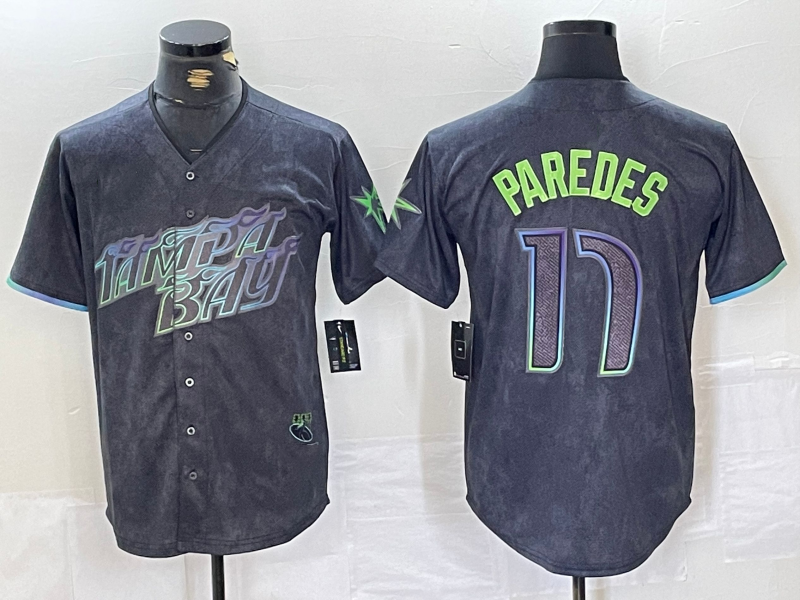 Custom #17 Charcoal 2024 City Connect TB Baseball Shirt Top