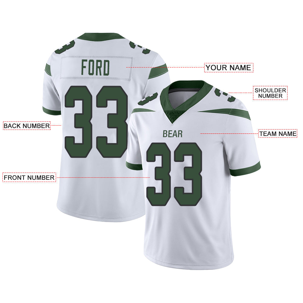 Custom White NYJ Football Shirt Top