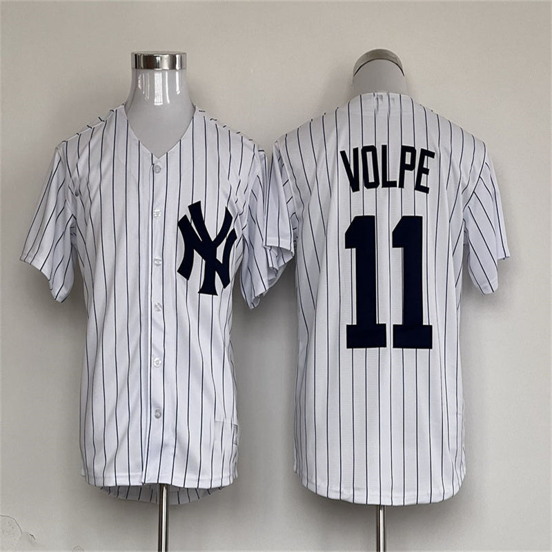 Custom #11 White NYY Baseball Shirt Top