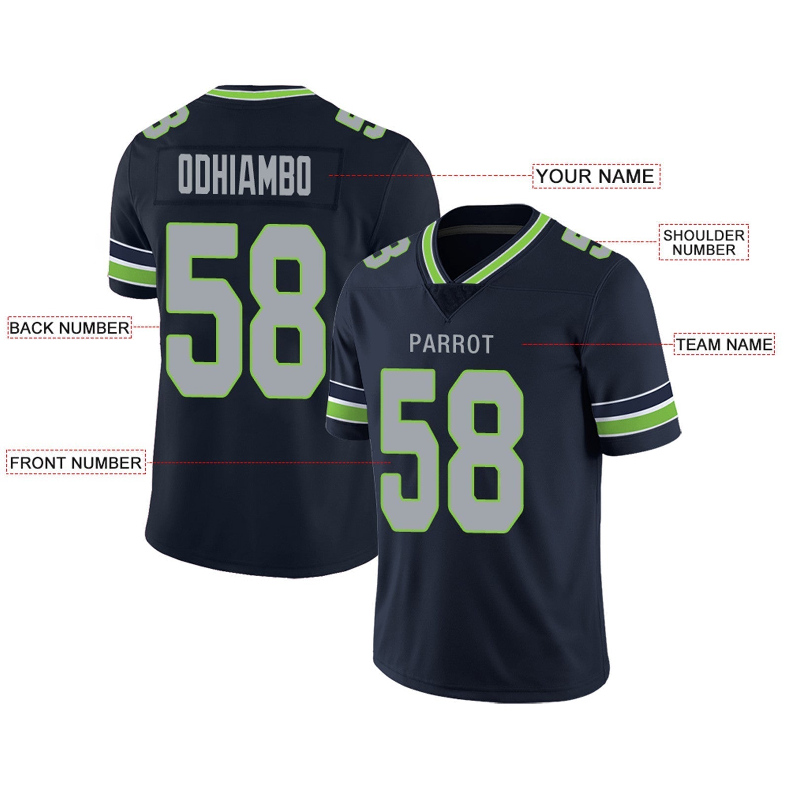 Custom Navy SEA Football Shirt Top